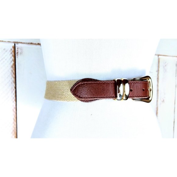 Vintage tan/light brown elastic stretch chord leather belt/woven chord elastic b - Picture 2 of 3